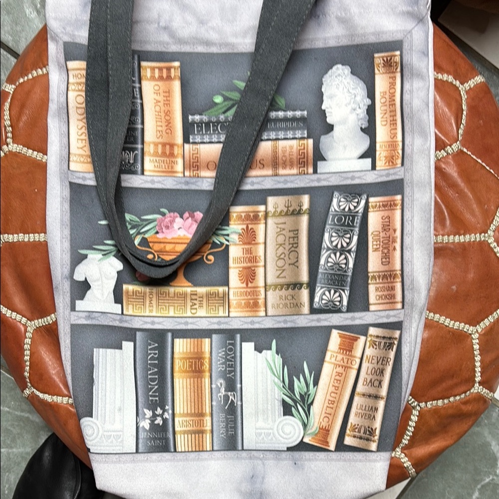 Gray Book-Themed Tote Bag